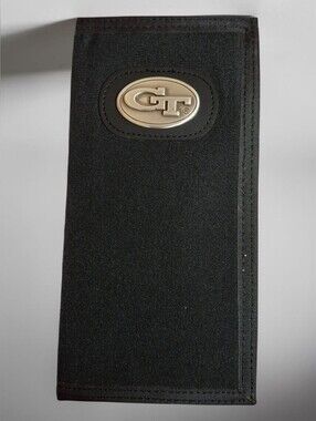 Georgia Tech College Black Canvas Long Slim Bi-fold Wallet with Silver Hardware